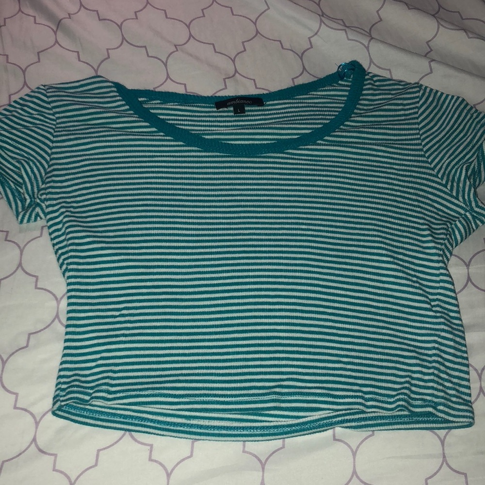 Blue and white striped crop top